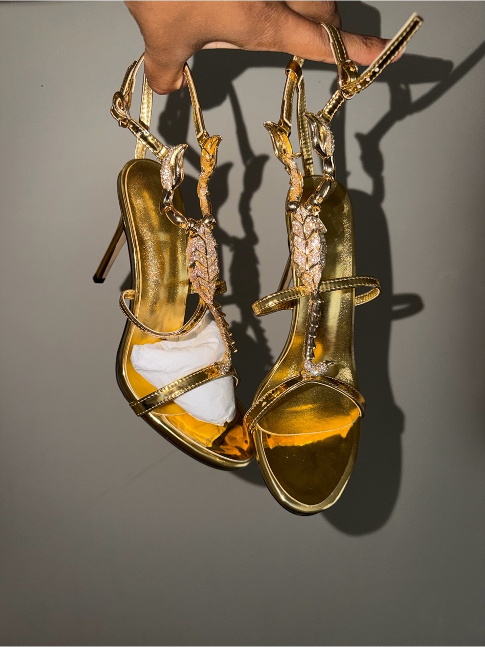 Sienna Rose Metallic Gold Crystal Leaf T-Strap High Heel Sandals 2000s Style